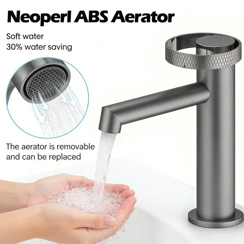 Faucet Face Washing Ring Handle Basin Hot and Cold Faucet Stainless Steel Filter Bubble Water Spout Model
