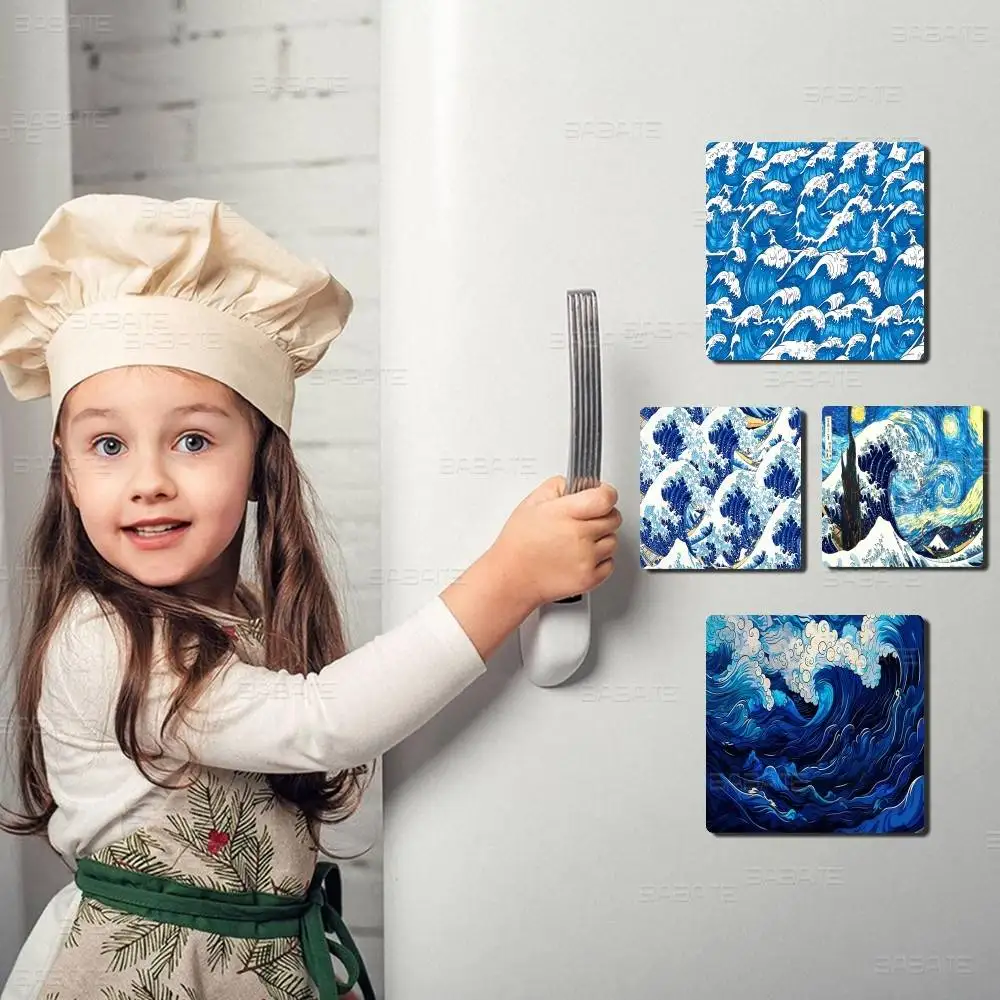 Japan Wave Of Kanagawa Personalized Fridge Magnet Photo Custom Gifts Square Picture Refrigerator Kitchen Home Decor Souirs
