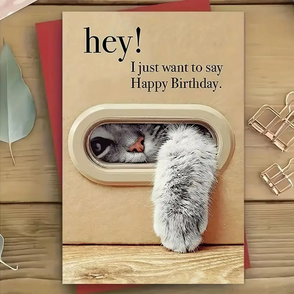 

Kitty Paw Design Happy Birthday Card Includes Envelope Cartoon Patterned Cat Greeting Card Unique Creative