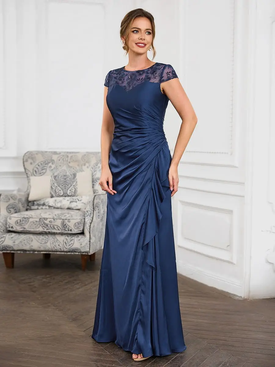 فساتين أم العروس لحفلات الزفاف بأكمام قصيرة مزينة بالدانتيل وحفلات السهرة #3