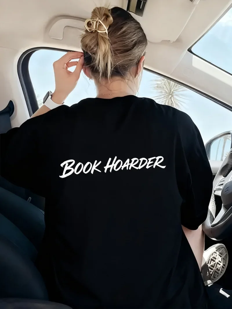 New Style Women's Loose Short-sleeved Black T-shirt Casual Cotton Top English Printed Text Fashionable Women's Dress