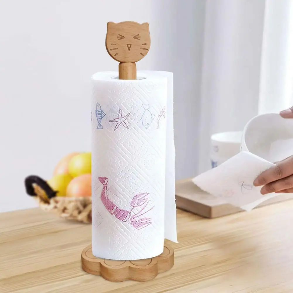 

Roll Paper Storage Rack with Stable Base Tissue Rack Cat Theme Design Toilet Paper Storage Rack Kitchen Accessory Organizer