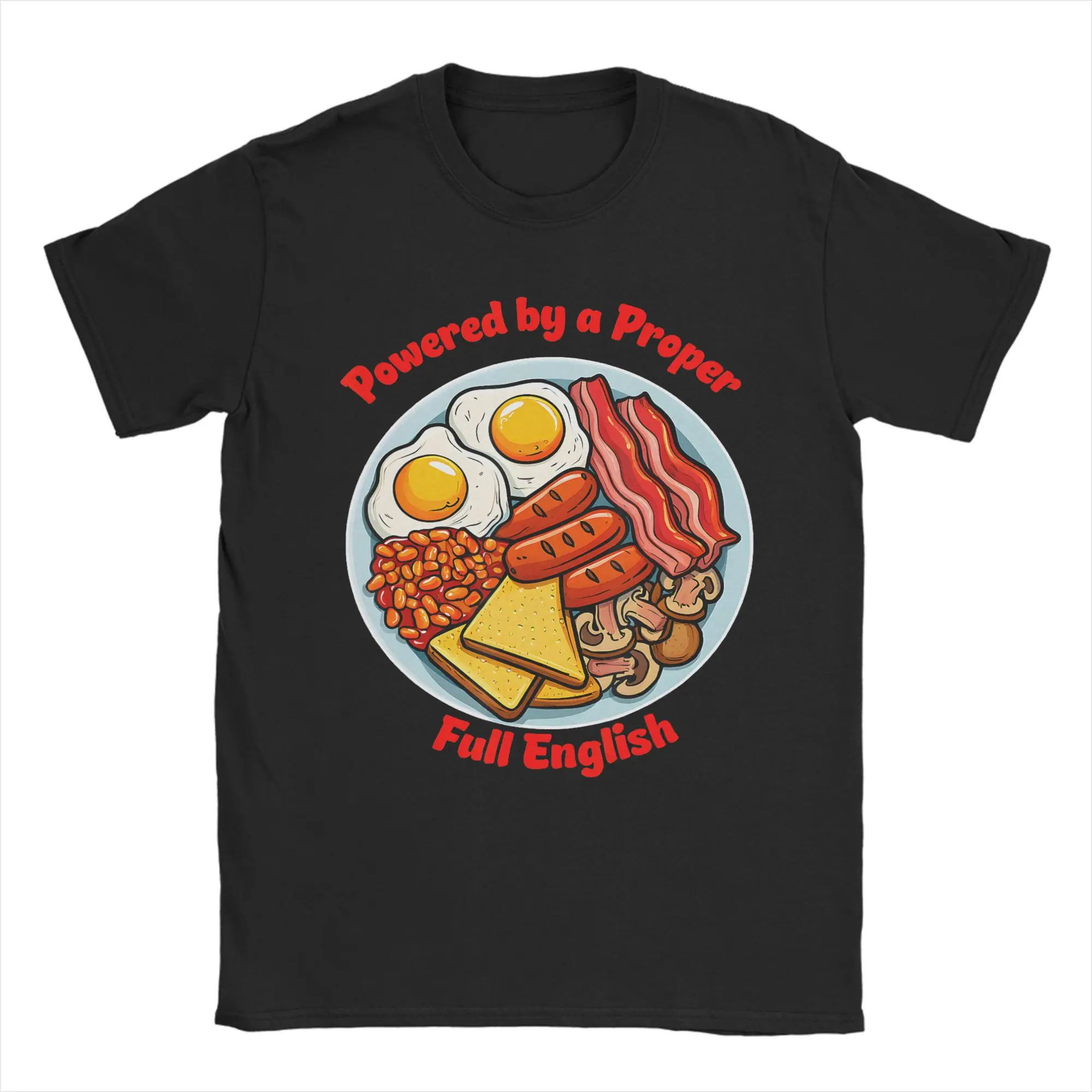 Full English Breakfast Lover Funny British Food T Shirts for Men Pure Cotton Awesome T-Shirts Crewneck  Tees Short Sleeve Tops