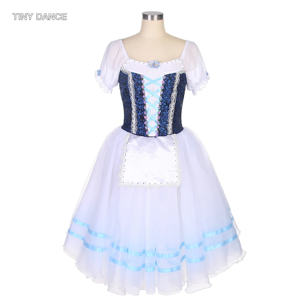 

Professional Tutus Women Short Puff Sleeves Romantic Ballet Tutu Skirt for Adult Girl Blue Bodice with White Tutus Dancing Dress