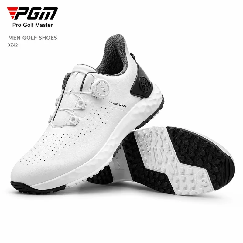 PGM Men Golf Shoes Dial Lace Spikeless Golf Sneakers White Black XZ421
