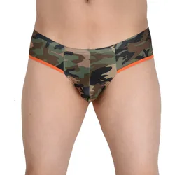 Men's Underwear Camouflage Rise Cheeky Briefs Hipster Micro Trunks Tangas Soft Underpants Cut High Leg Comfortable Beach Briefs