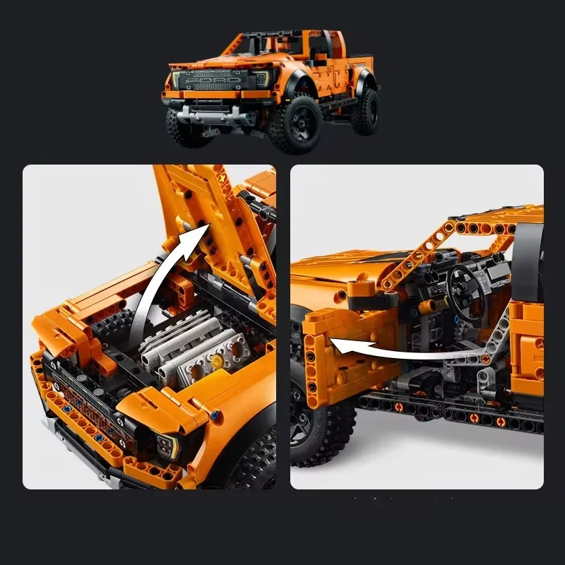 Blocos de Construção Técnicos de Ford Raptors, Pickup Truck, Carro Esportivo, Veículo de Corrida, Tijolos Modelo, Brinquedos para Crianças, Presente, F-150, 1379PCs, 42126