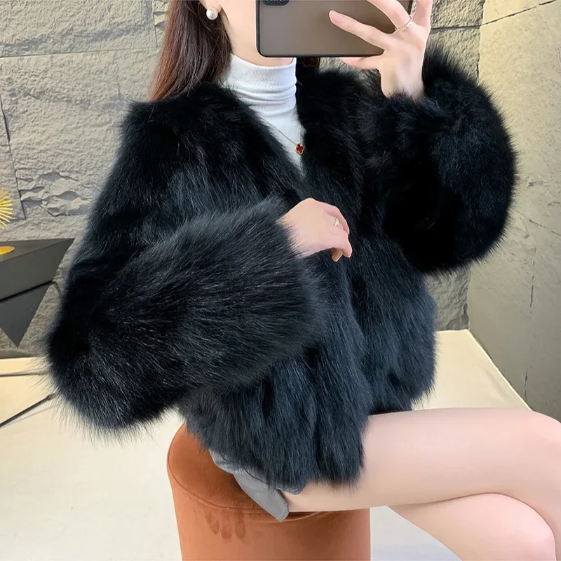 Streetwear Autumn Winter Women's Coats Faux Fur Thick Warm Versatile Comfortable Warm 2024 Short V-neck Women's Clothing