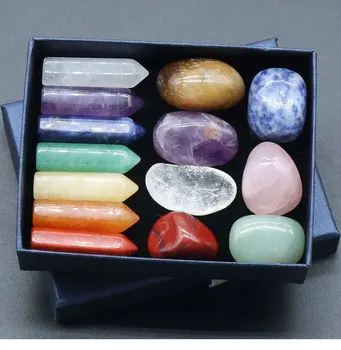 Juego de 14 Uds de piedras naturales, 7 chakras, Reiki, piedra curativa, adorno Mineral de cuarzo, piedras preciosas curativas, decoración del hogar, piedras artesanales, regalos