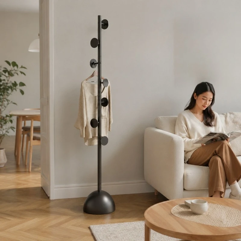 Modern Minimalist Freestanding Coat Rack Cream Color Space Saving Small Apartment Living Room Entryway Bedroom Coat Rack