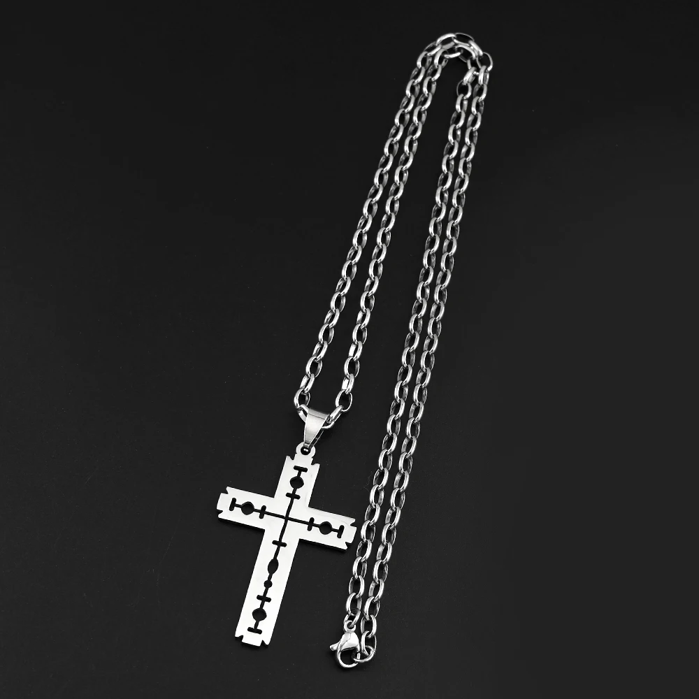 Punk Double Edge Razor Blades Pendants Necklace for Men Women Hip Hop Stainless Steel Black Cross Pendant Necklace Jewelry Gifts