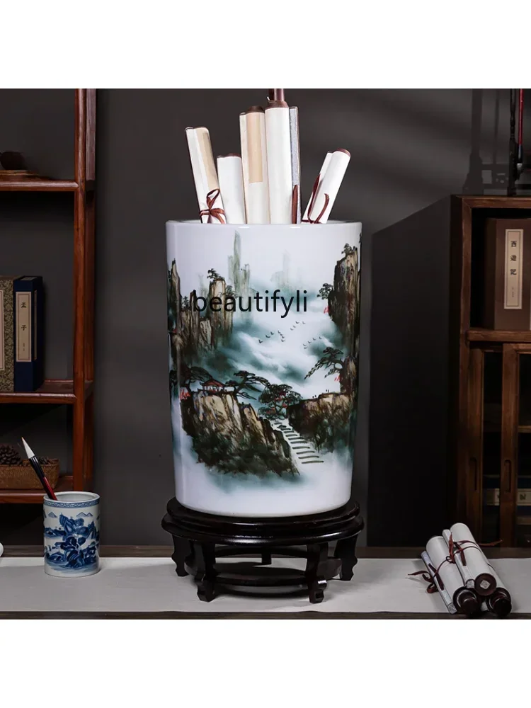 Jingdezhen Ceramic Painting and Calligraphy Cylinder Scroll Cylinder Calligraphy and Painting Barrel Large Vase Decoration