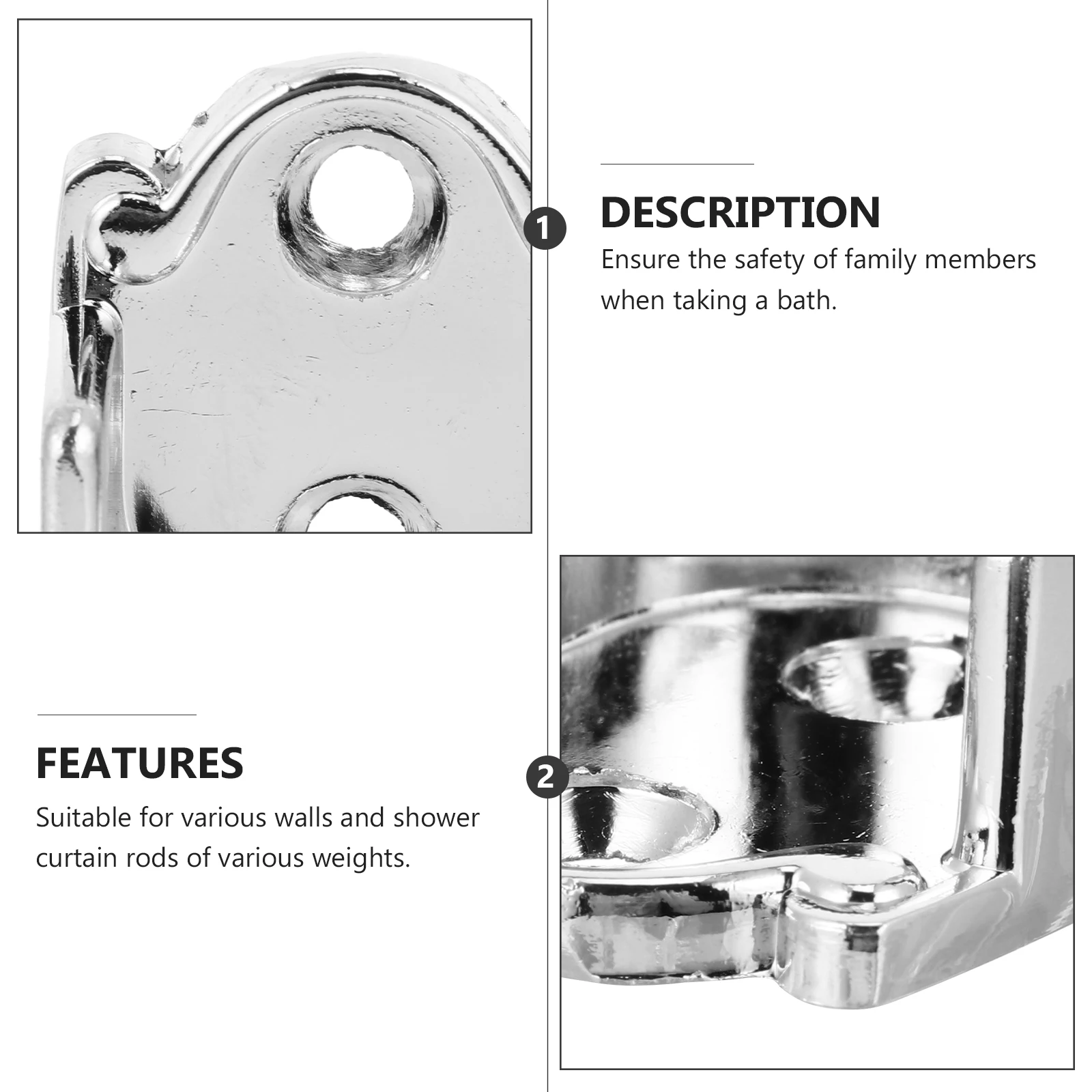 

4 Pcs Curtain Pole Brackets Zinc Alloy Opening Seat Hanging Closet Rod Support Universal Silver Holder