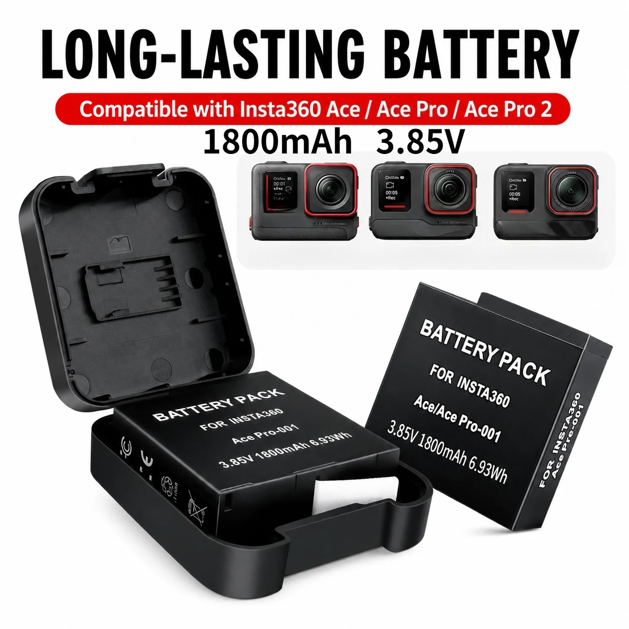 1800mAh Rechargeable Li-ion Spare Battery for Insta360 Ace Ace Pro Ace Pro 2 Action Camera Replacement Accessories Stable Output