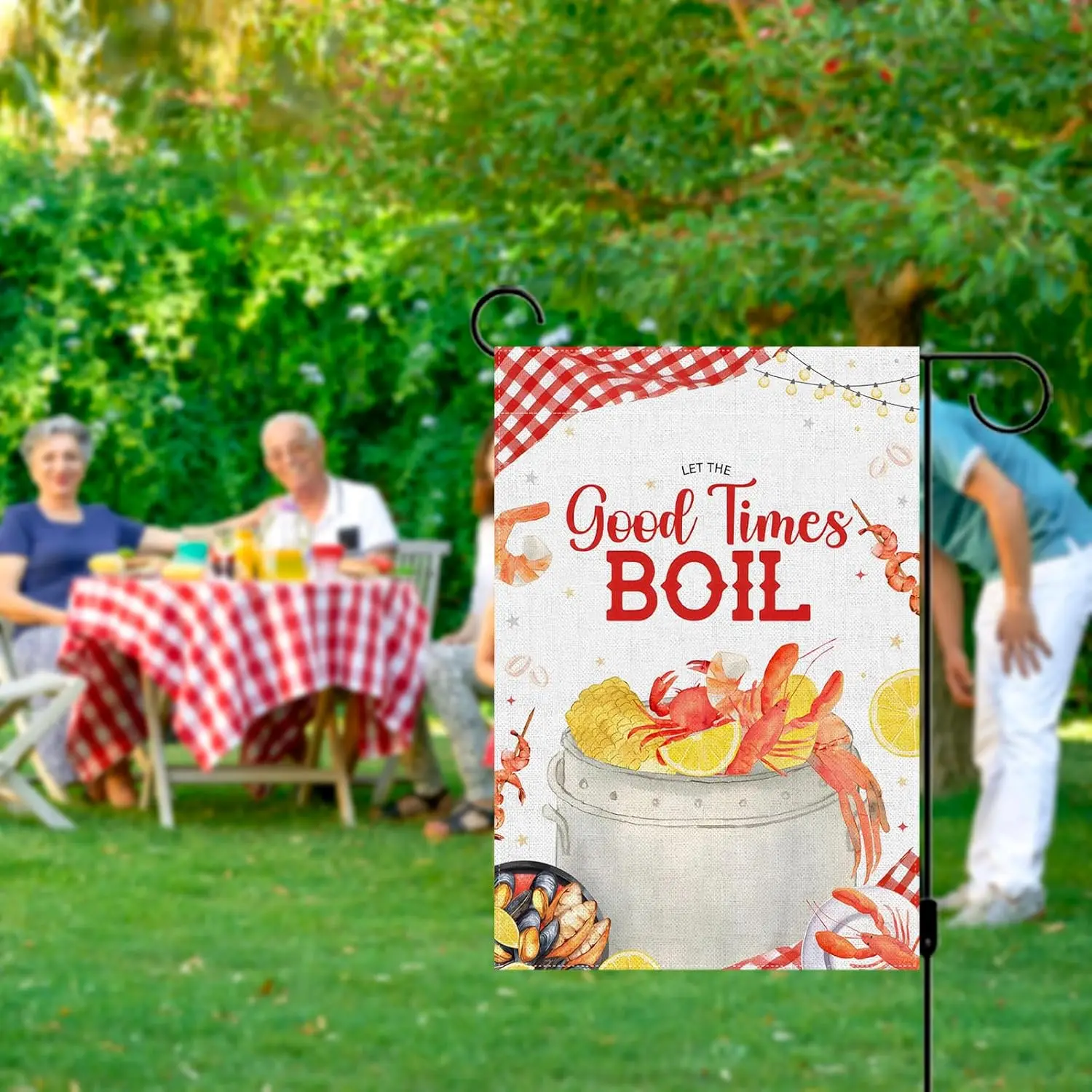 Vohado Crawfish Boil Garden Flag Let The Good Times Boil Themed Birthday Party Decoration Lobster Seafood Double Sized Yard  EEZ