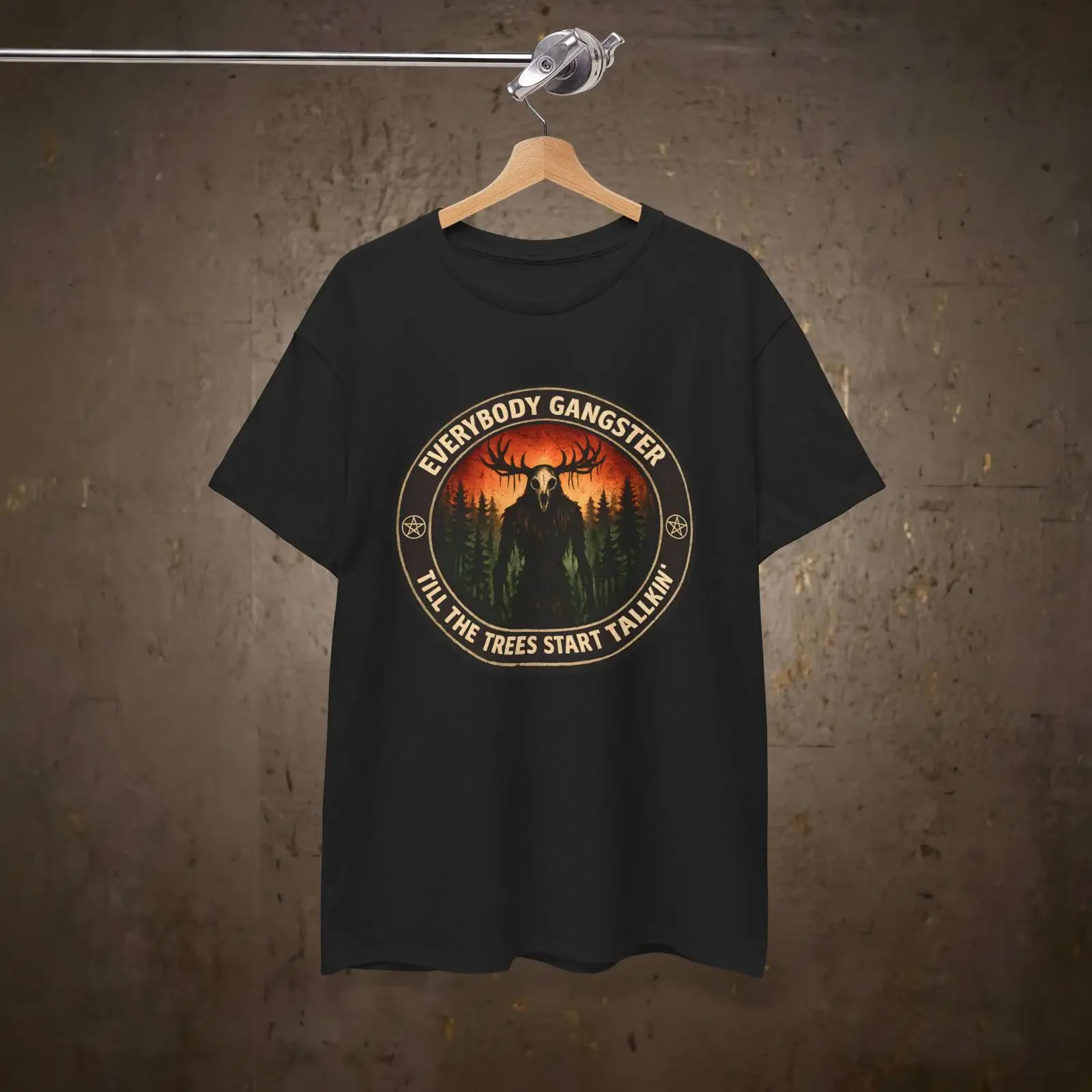 Wendigo T Shirt Everybody Gangster Till The Trees Start Talking vintage Washed Breathable graphic designer clothes Stylish