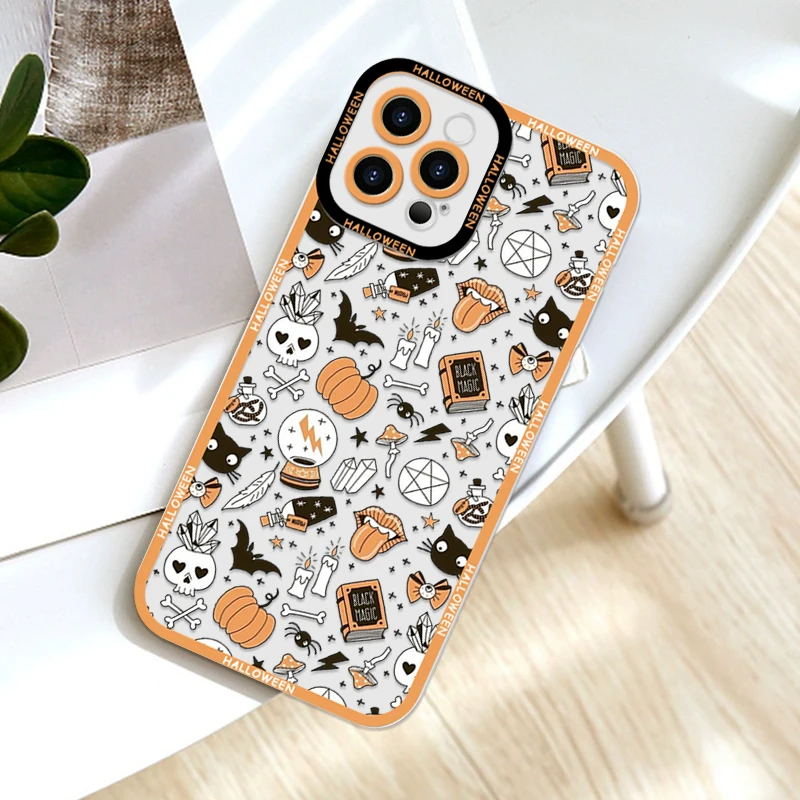 Cute Halloween Pumpkin Bat Ghost Pattern Clear Phone Case for Samsung Galaxy A06 A17 A55 A54 A53 A52 A16 A36 A14 A13 Soft Covers