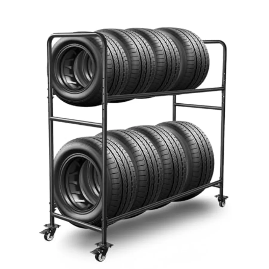 60 Tire Storage Rack Garage Shelving Steel Rolling Tire Stand with Wheels Protective Cover for Storing 1012 Tires Adjustable He