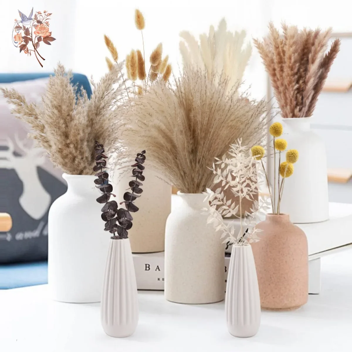 Natural Pampas Grass Bouquet Dried Flowers Autumn Boho Home Room Decoration DIY Real Flowers Wedding Arrangement Pampas Grass