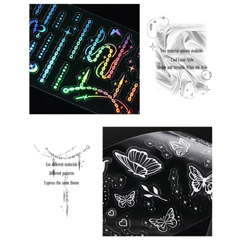 12 أنماط مرآة مزدوجة سلسلة الحيوانات الأليفة يموت قطع ملصق أشرطة الليزر الساخن تحجيم الفضة الأبيض شريط حبر ملصقات المواد الزخرفية