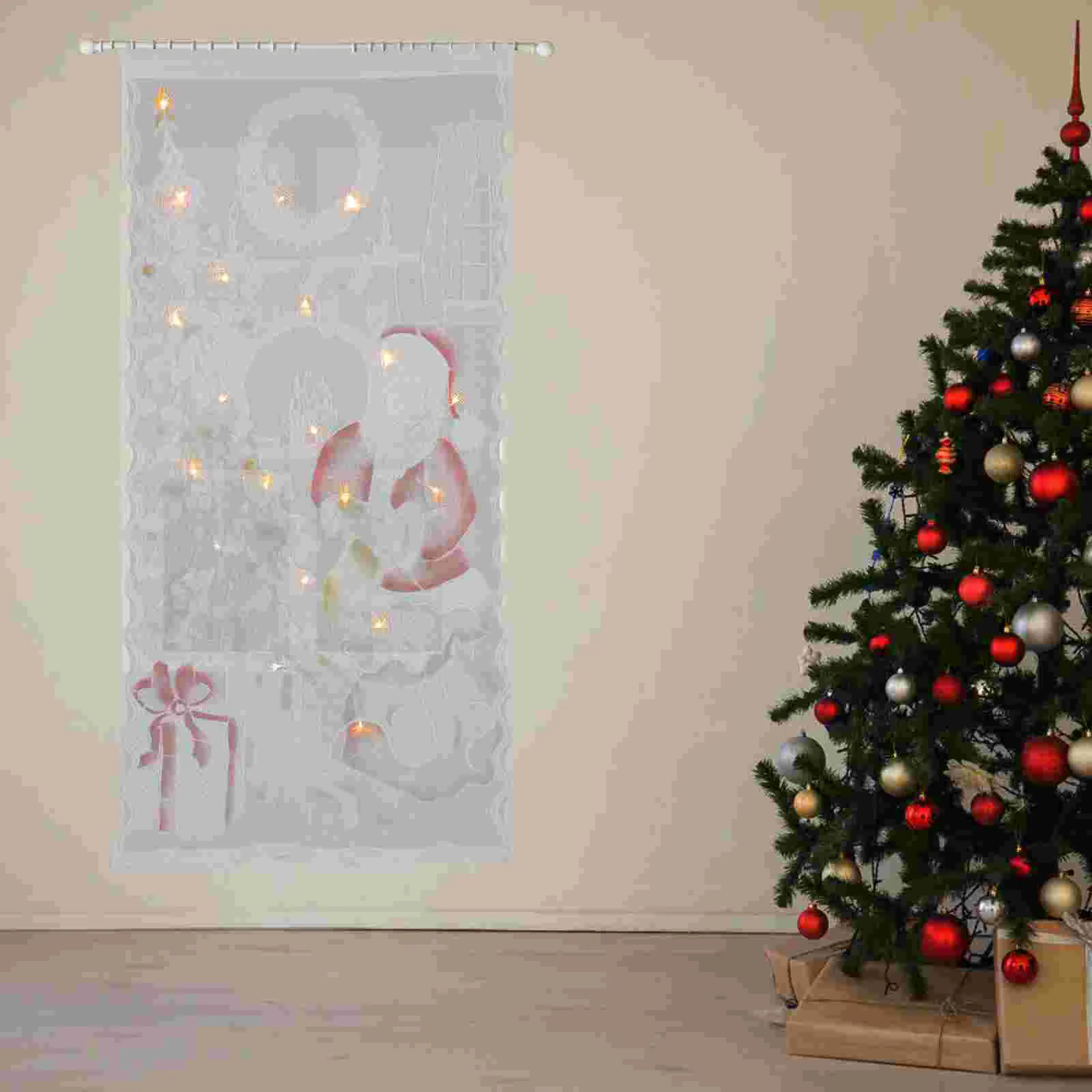 Lace Trim Christmas Glowing Curtains Xmas Pendant Festival Wedding Backdrop Decor