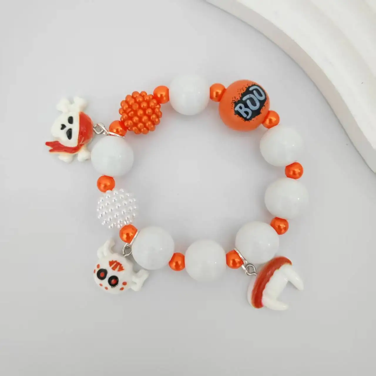 

Halloween Boo Beaded Bracelets for Women Unisex Handmade Ghost Teeth Bracelet Party Jewelry Accessories
