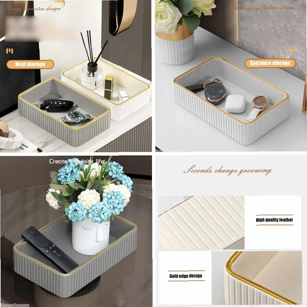 

Leather Desktop Organiser Home Living Room Decoration Luxury PU Jewellery Cosmetic Key Organiser Wallet Coin Tray