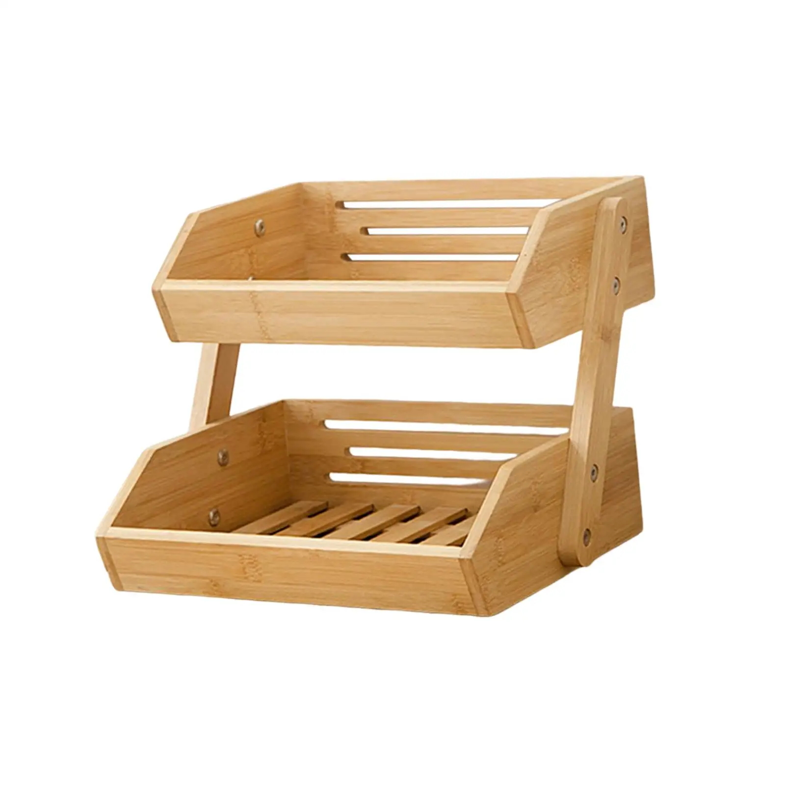 2 Tier Fruit Storage Basket Vegetable Cake Multipurpose Wooden Bowl Organizer Bracket Holder for Dining Room Bathroom Toilet