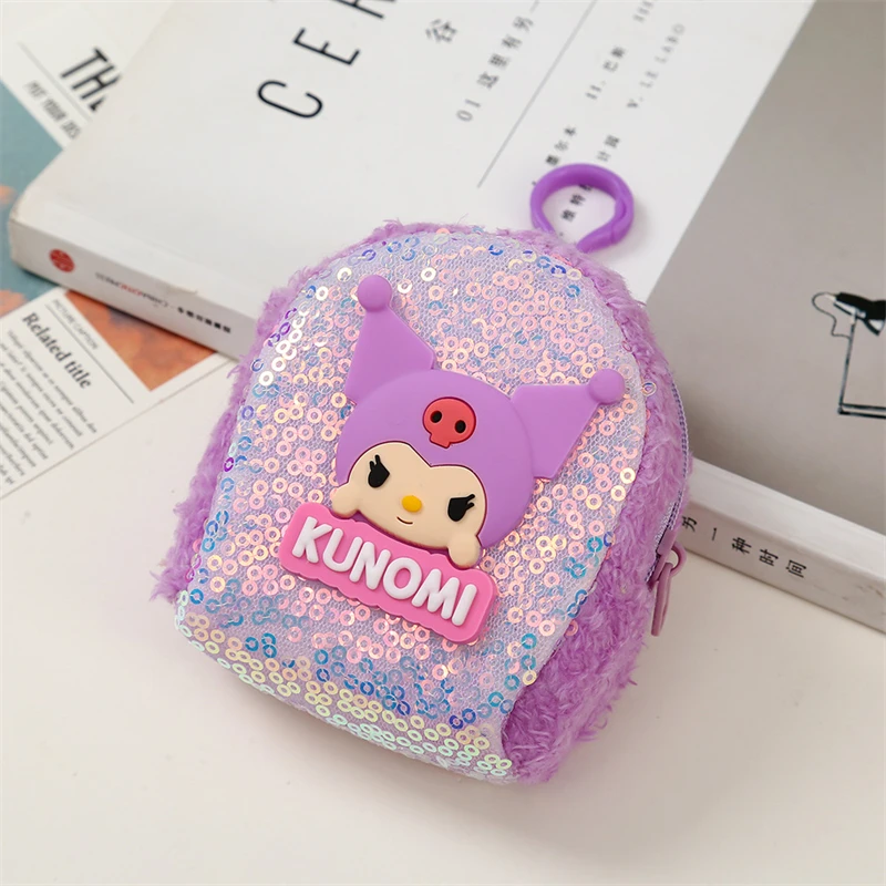 Sanrio HelloKitty Coin Purse Cute Cartoon Kuromi My Melody Colorful Sequin Bluetooth Earphone Bag Keychain Pendant Holiday Gifts