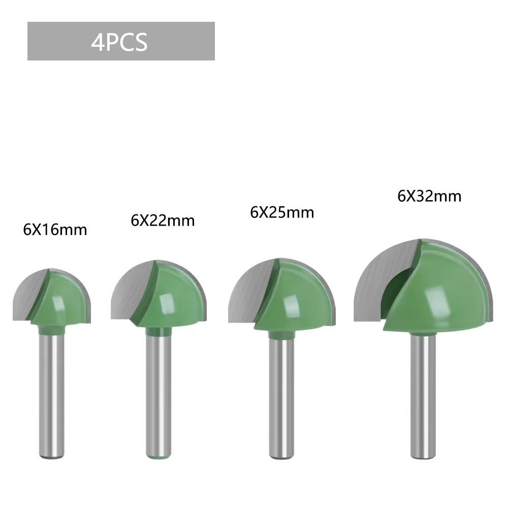 6MM 생크 밀링 커터 나무 조각 볼 노즈 엔드 밀, 라운드 노즈 코브 밀링 라우터 비트 반경 코어 박스 솔리드 카바이드, 1 피스
