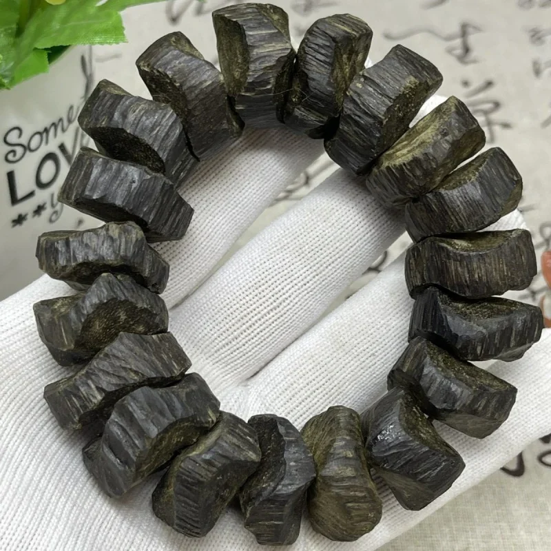 Cambodia Bodhisattva Chess Black Flag with Shape Natural Old Material Agarwood Bracelet Bracelets for Men and Women