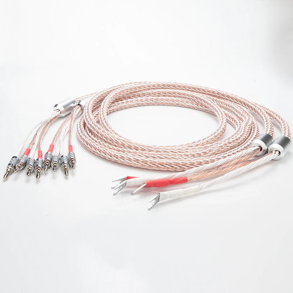 HI-End 12TC Hifi Speaker Cable With 2 spade Jack to 4 Banana 7N OCC Pure copper Speaker cable loudspeaker cable