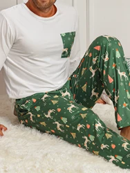 Conjuntos de duas peças pijamas masculinos outono e inverno calças de manga comprida casual estilo desenho animado conjunto de pijamas