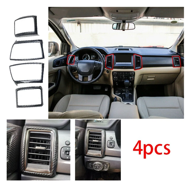 Carbon Fiber Central Control Dashboard Air Outlet Vent Frame Trim for Ford Ranger / Everest 2015-2021 Accessories