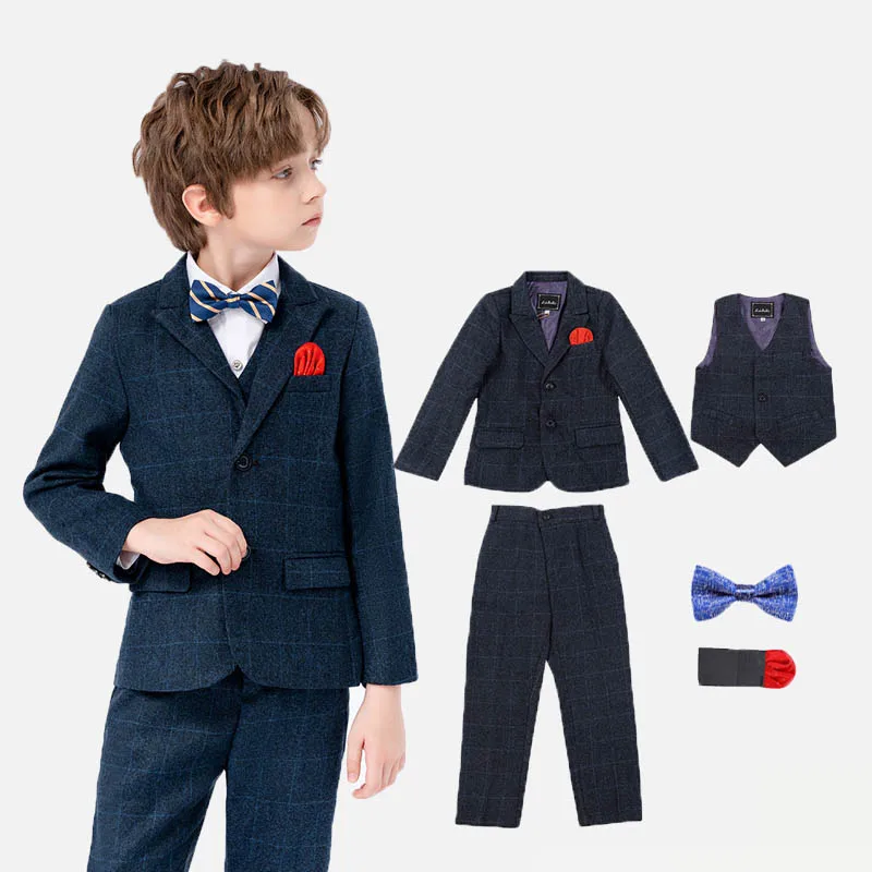 Children Luxurious 4Piece Blazer Vest Pants Bowtie Photograph Suit Boys Birthday Party Costume Kids Easter Church Ceremony Dress