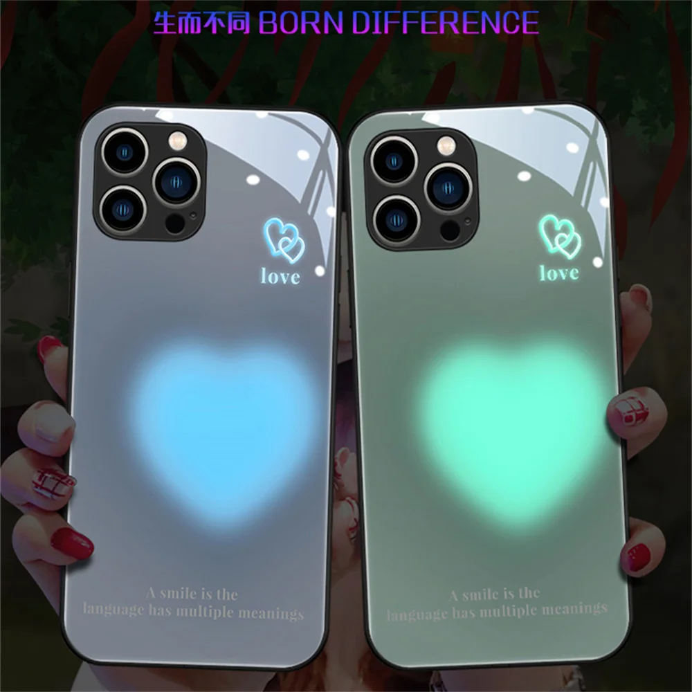 So Cute Love Heart Design Smart LED Light Glow Tempered Glass Phone Case For Samsung S26 S25 S24 S23 S22 S21 S20 Plus Ultra