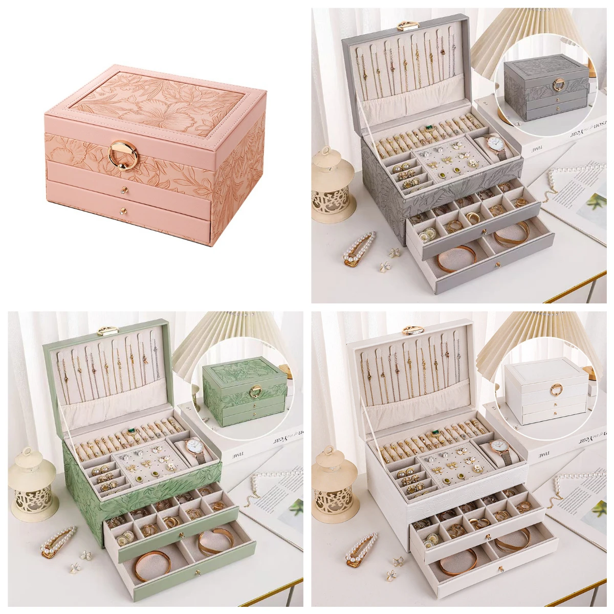 Large Capacity Multi Layer Jewelry Organizer Box PU Leather Storage for Earrings Rings Necklaces Home Use for All Jewelry Types view 5