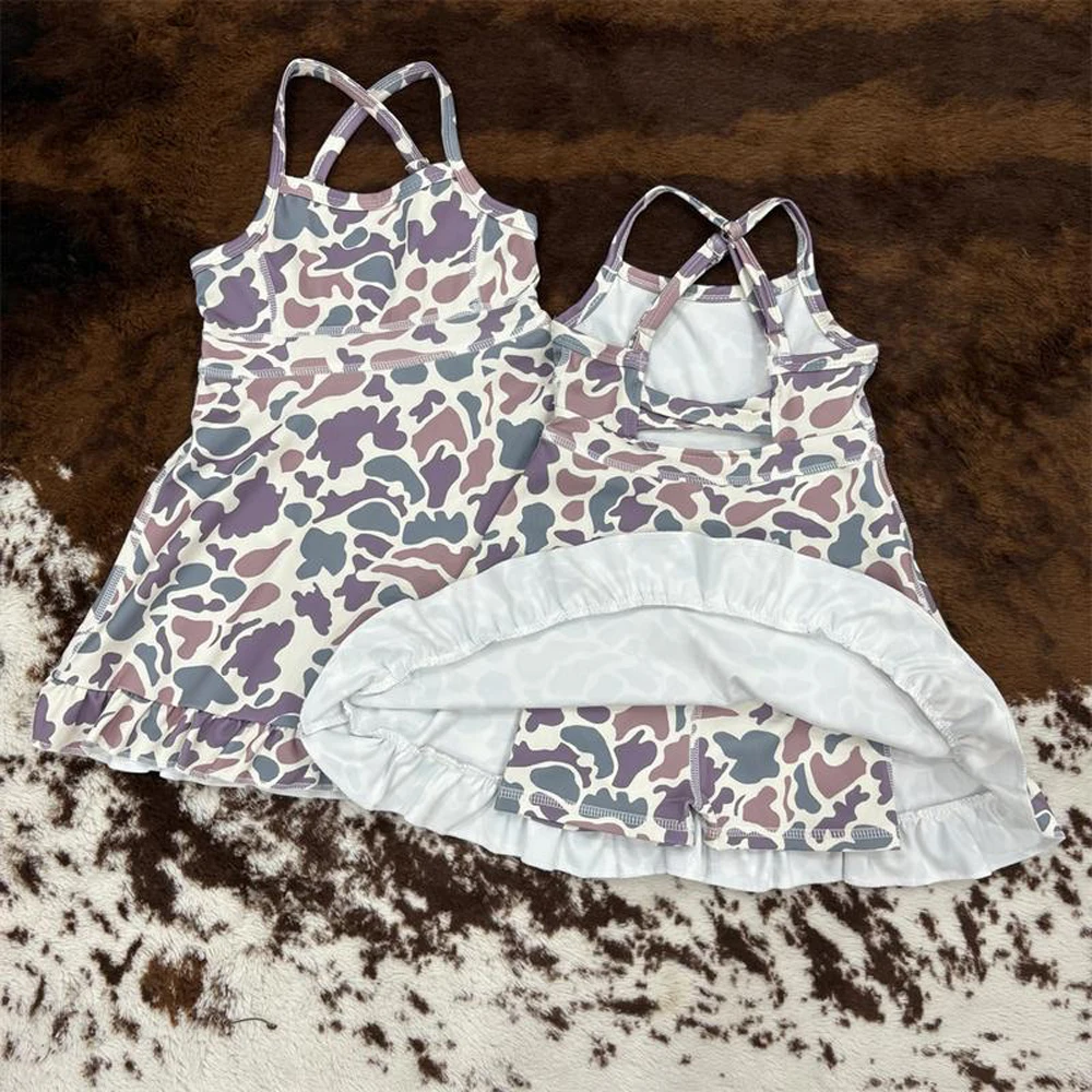 

z1016-07 GSD2310 girl dresses baby girl clothes camouflage sleeveless yoga dress Wholesale Summer Boutique kids clothes girl