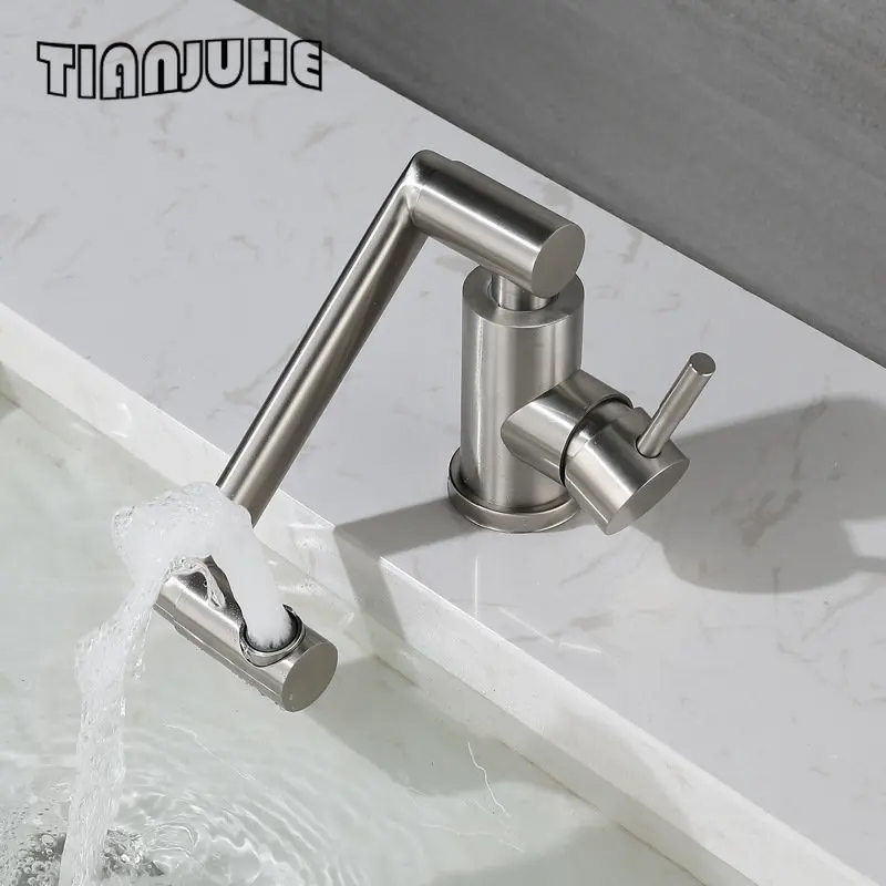 Bathroom SUS304 Sink Faucet Brushed Nickel SIngle Hole Swivel Spout Deck Mount Mixer Tap Vanity Faucets