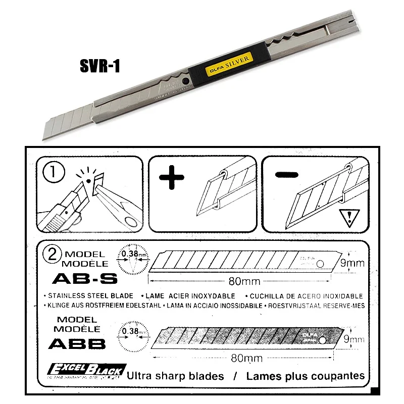 OLFA SVR-1 9mm Standard Cutter Stainless Steel Utility Knife Craft Art Knife for Cutting Papers Films Leather Tapes Cardboard