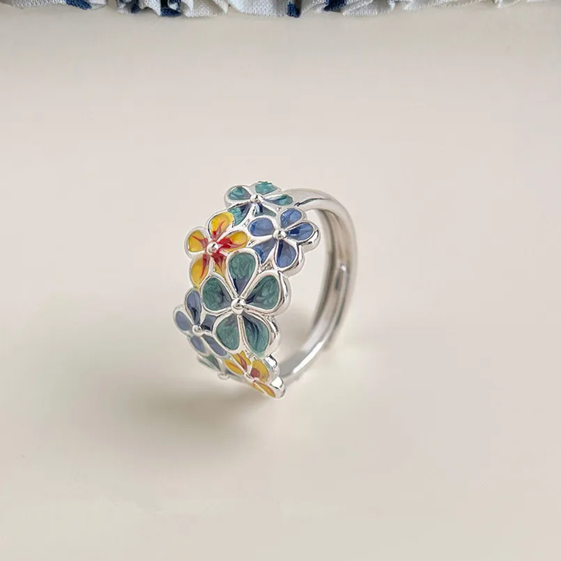 

Fashion Colorful Enamel Flowers Women Finger Rings Cuff Adjust Wide Opening Ring Girl Daily Party Wear Jewelry