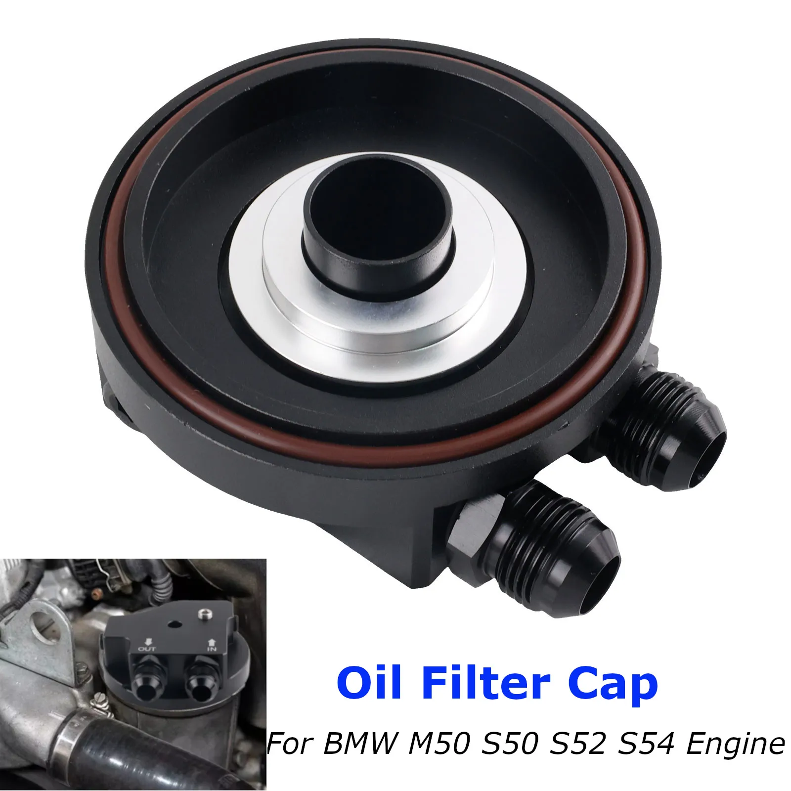 

For BMW M50 S50 S52 S54 E36 E46 Oil Filter Cap With Oil Cooler Fittings Easy Install Aluminum Replacement 11421711075