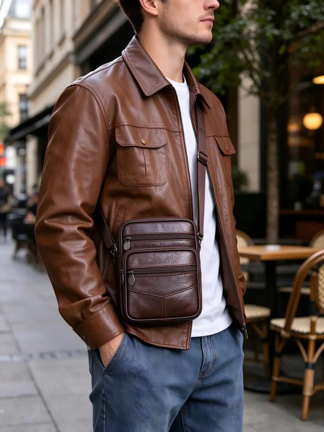 Echte Leder Vintage Messenger Bag für Herren, hochwertige Schulter-Umhängetasche mit mehreren Fächern, verstellbarem Riemen, für Business, Freizeit und Reisen – Detail 8