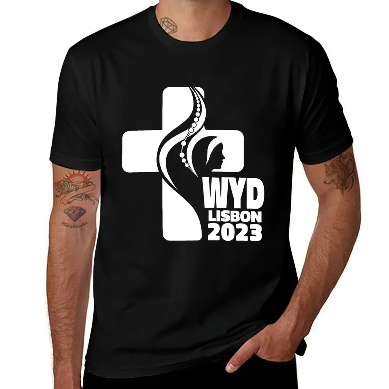 WYD World Youth Day Lisbon 2023 official logo green T-Shirt plus size clothes customs mens t shirts top quality