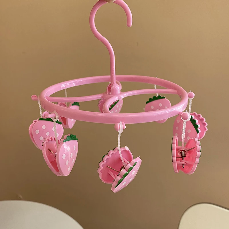 Cute Lovely Strawberry Clothes Dryer Hanger Windproof Socks Underwear Drying Rack Household Heart Storage Laundry Rack Home