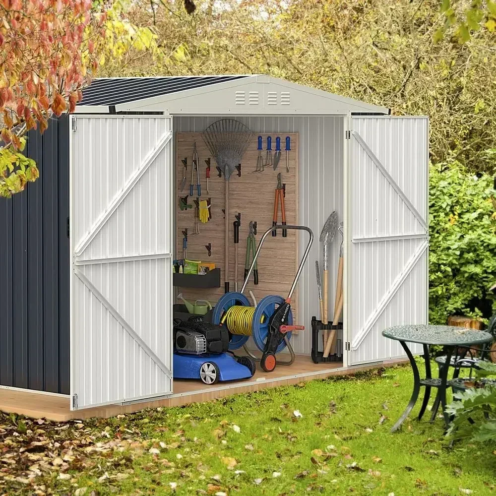 7.5 ft x 6.3 ft Galvanized Metal Storage Shed with Lockable Door for Outdoor and Garden Use