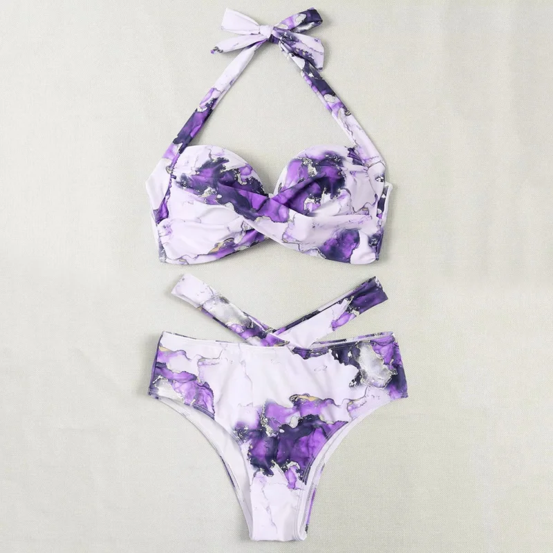 Ensemble Bikini Tie Dye pour femmes – Maillot de bain brésilien deux pièces, maillot de bain imprimé à la mode pour la plage, la piscine et la natation