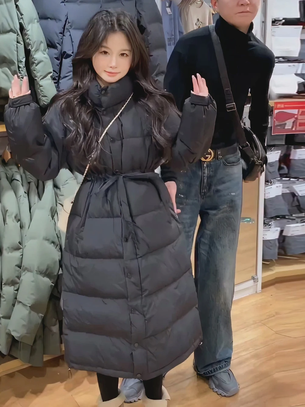 

Женская зимняя куртка средней длины с поясом, теплая, повседневная, на молнии, с длинными рукавами, с наполнителем из белого пуха