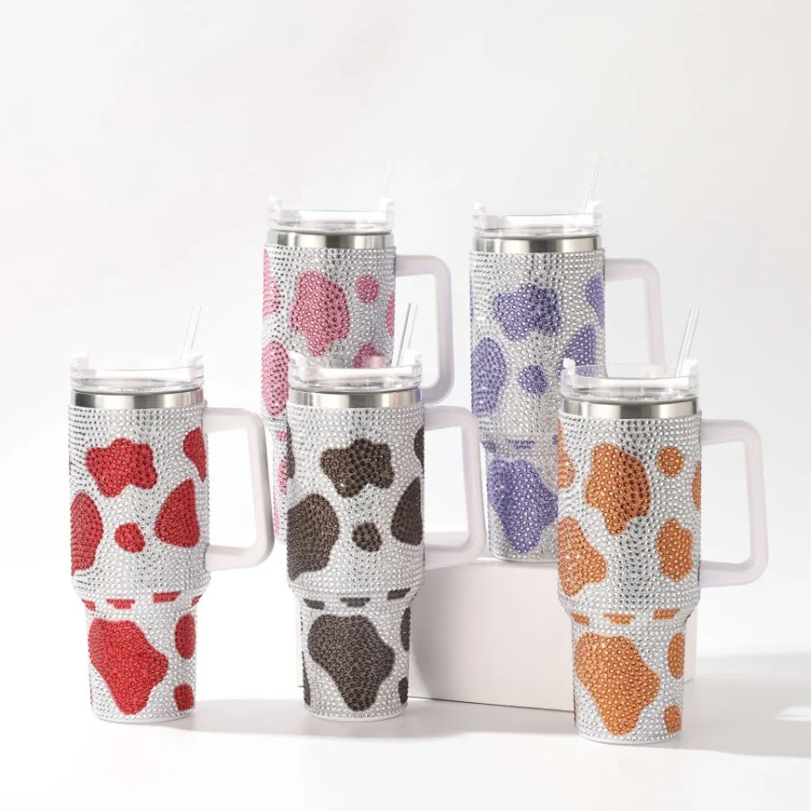

New design sense of fashion diamond car with handle diamond stainless steel insulation water cup large capacity ice bar cups