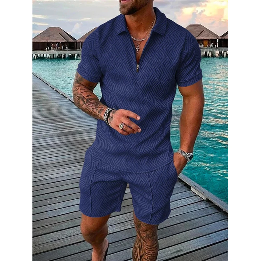 Summer Solid Color 3D Print Polo Shirts Shorts Sets Men\'s Fashion Oversized Short Sleeve Shirt Pants Male Set Suits Man Clothing